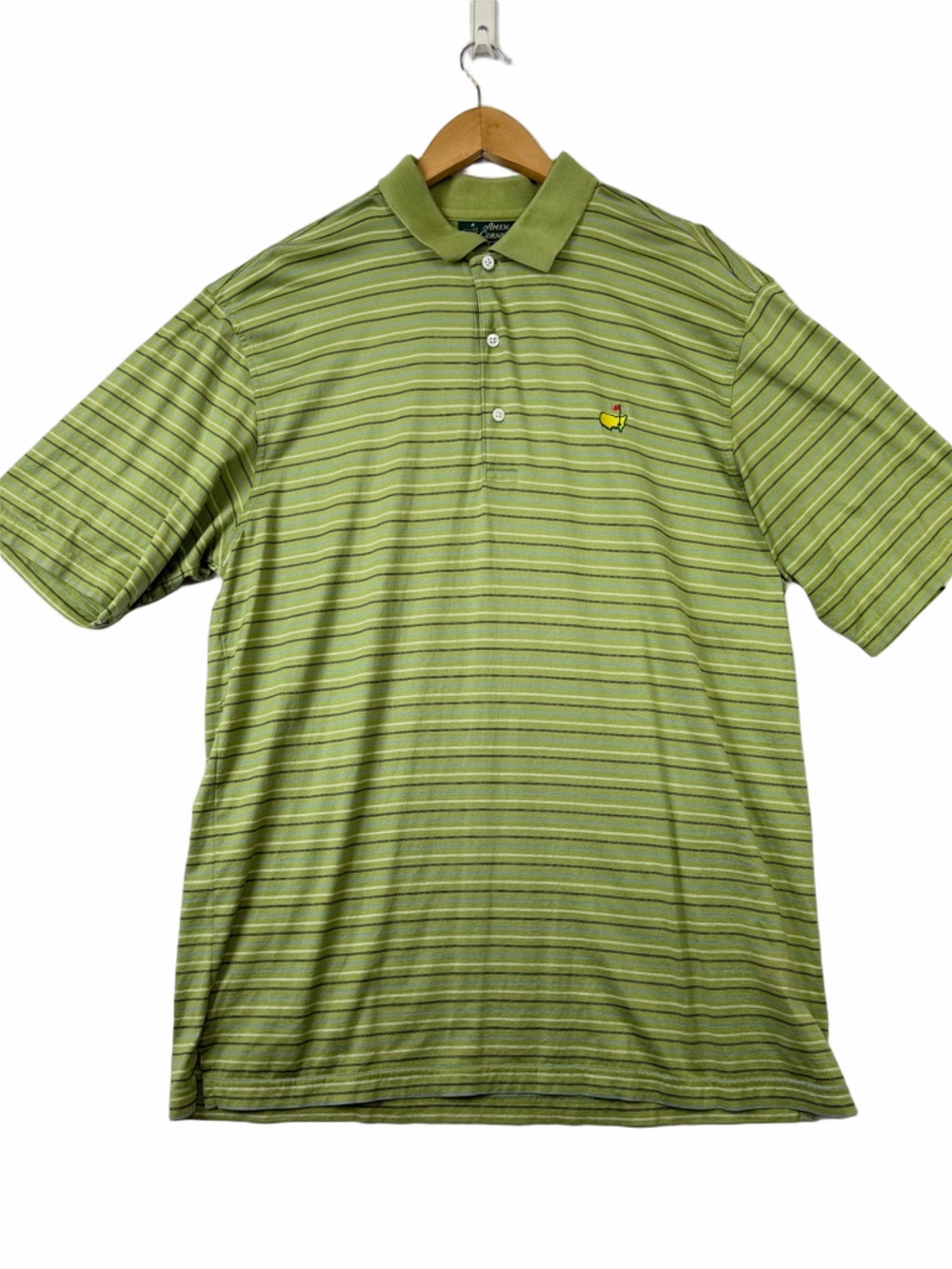 The Masters Golf Tournament Amen Corner Polo Shirt Large Green Striped Vintage